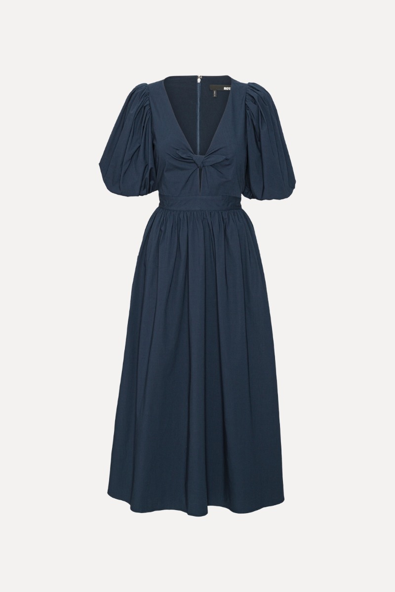 Puff Sleeve Midi Dress Dark Blue - ROTATE Birger Christensen