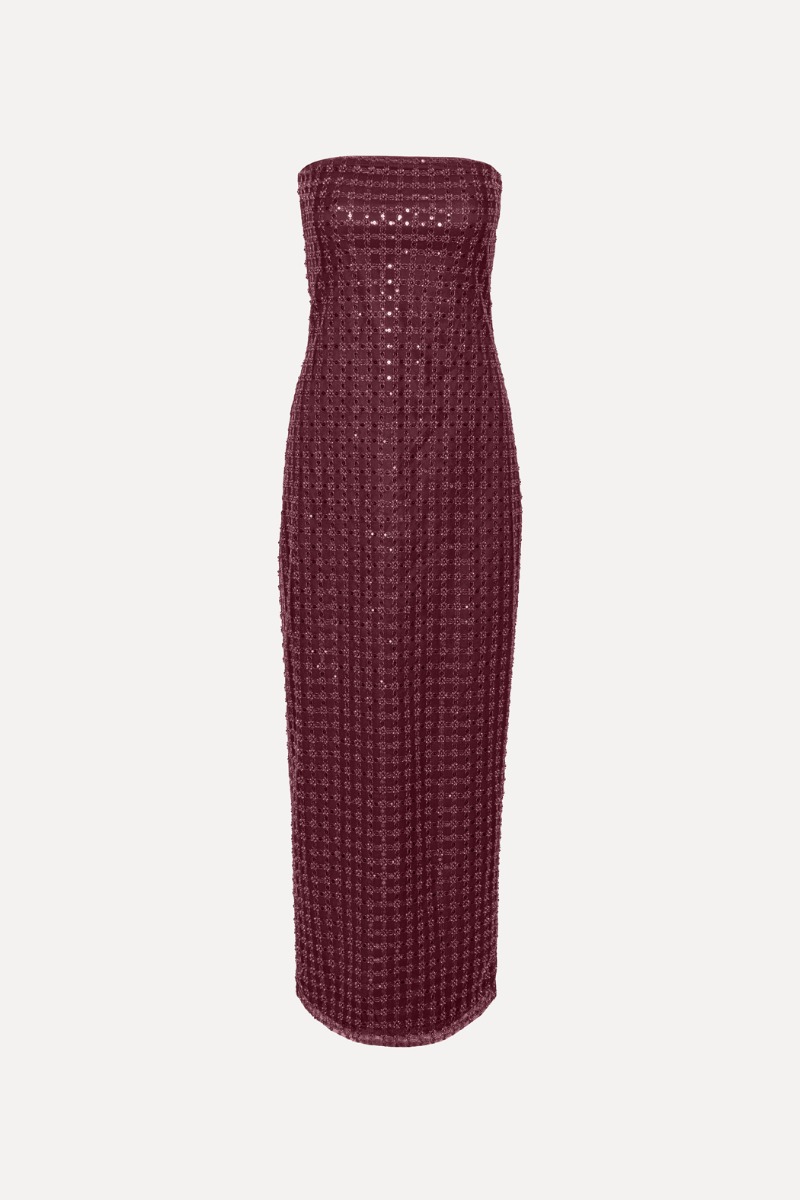 Beaded Maxi Tube Dress Bordeaux ROTATE Birger Christensen