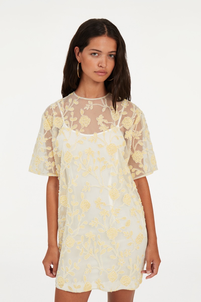Flower Beads Boxy Dress Yellow Print - ROTATE Birger Christensen