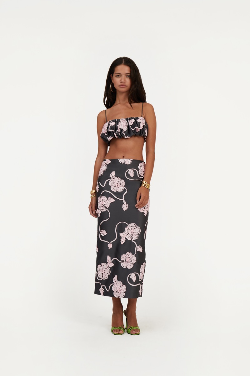 スカート ROTATE FLORAL PENCIL SKIRT Flower Mesh Pencil Skirt Black - ROTATE Birger Christensen