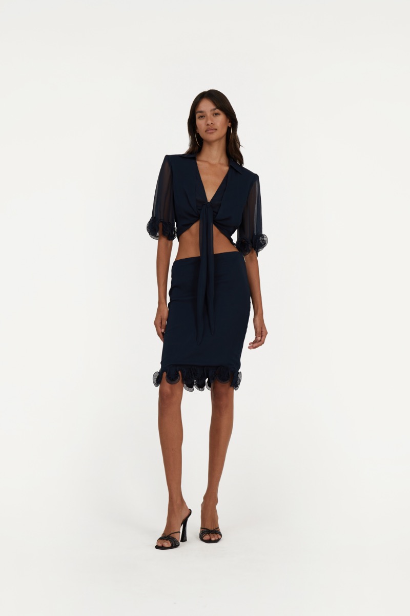 Chiffon Ruffle Skirt Dark Blue - ROTATE Birger Christensen