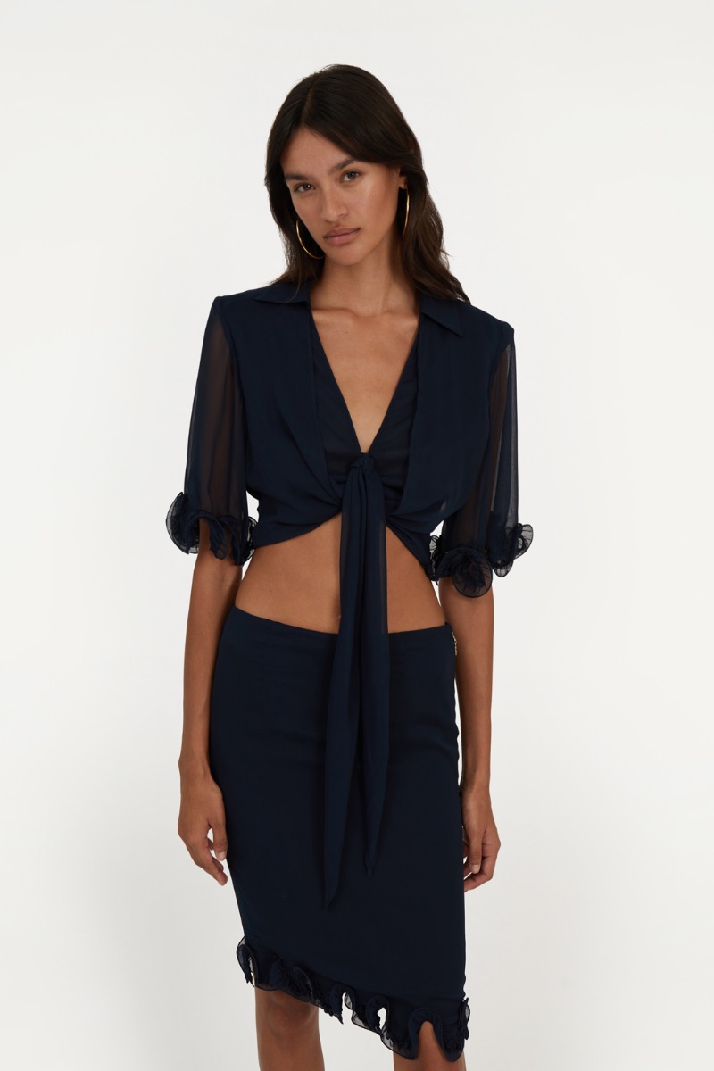 Chiffon Ruffle Skirt Dark Blue - ROTATE Birger Christensen