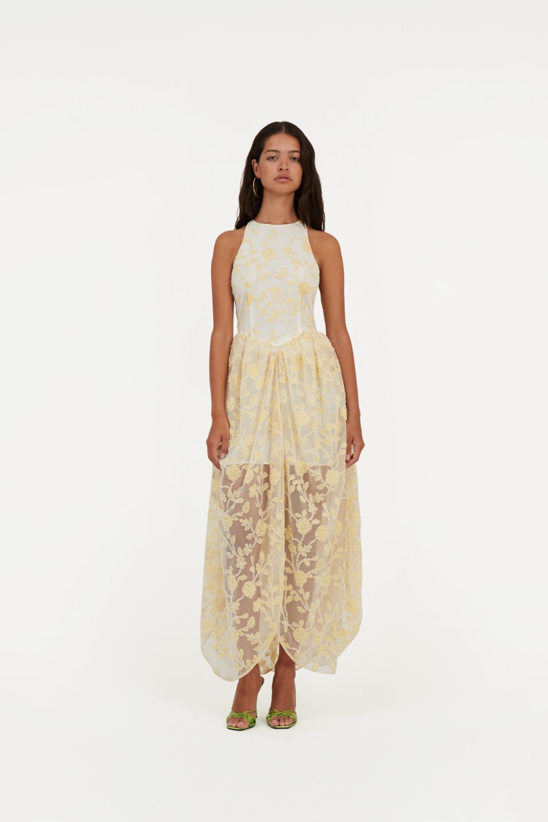 Flower Beads Pencil Skirt Yellow Print - ROTATE Birger