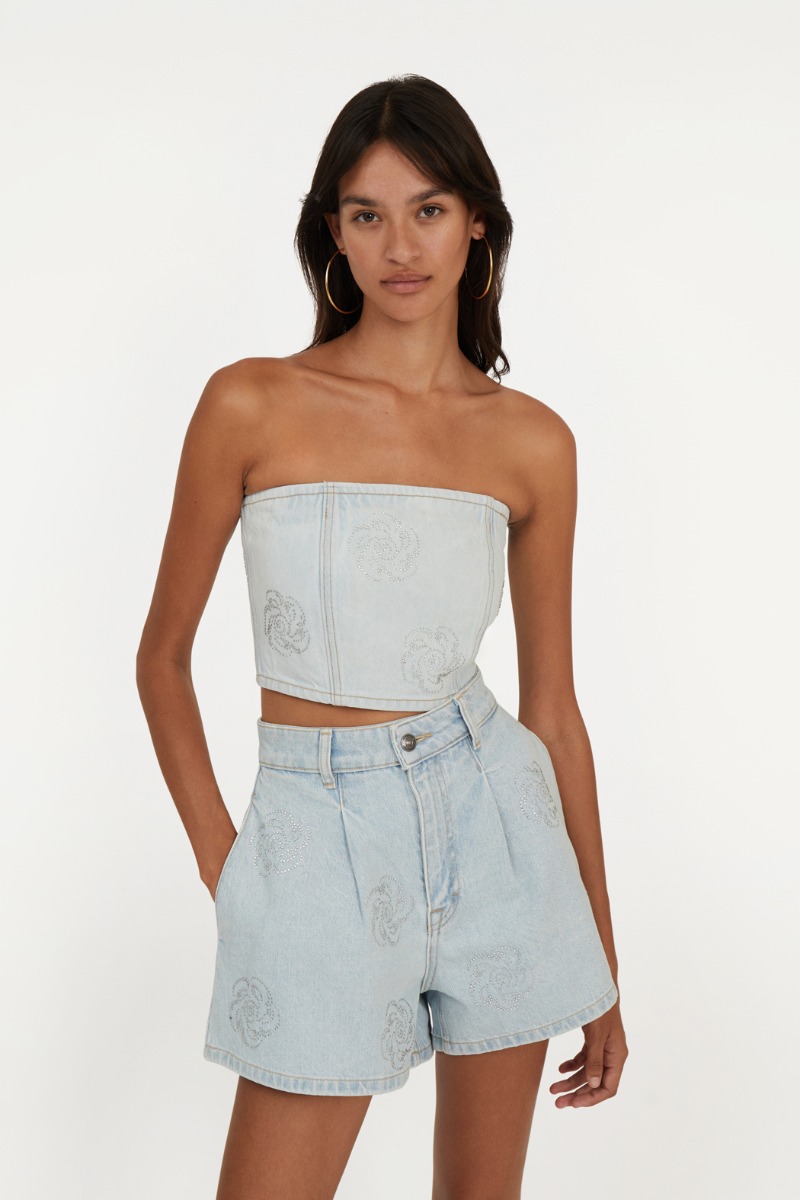 ショーツ ROTATE DENIM SHORTS ROTATE BIRGER CHRISTENSEN Studded Denim Shorts | Blue