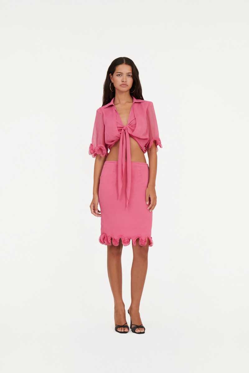 Satin Big Flower Skirt Pink - ROTATE Birger Christensen