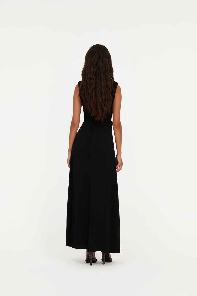 ワンピース ROTATE Woman Dress Black 114492 100 Two Layer Midi Dress Black - ROTATE Birger Christensen