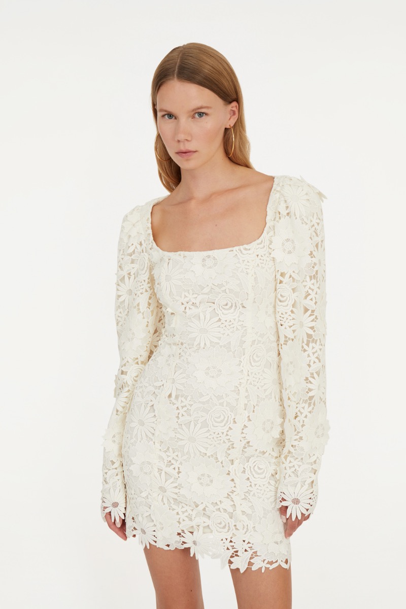 ワンピース ROTATE BIRGER CHRISTENSEN '3D Lace Ls Mini' dress Lace Plissé Mini Dress White - ROTATE Birger Christensen