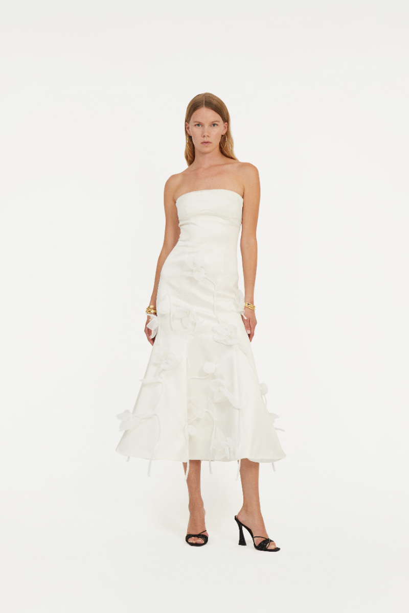Jacquard Midi Puffy Dress White - ROTATE Birger Christensen