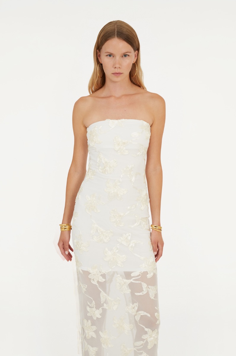 Flower Mesh Tube Dress White - ROTATE Birger Christensen