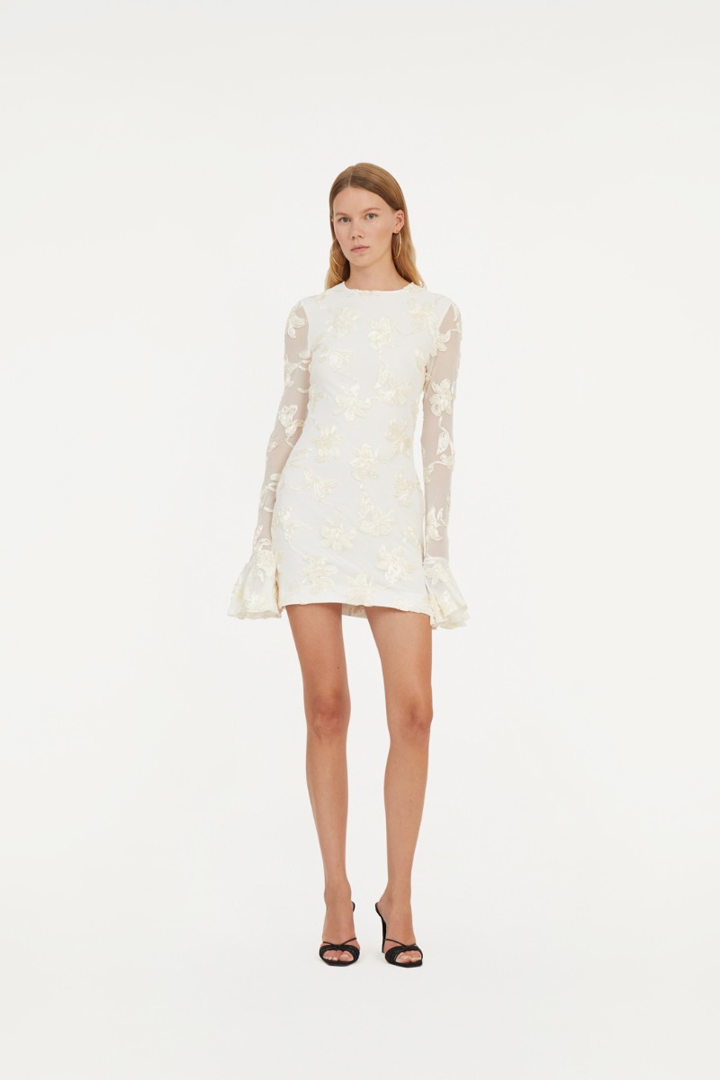 Noon floral puff-sleeve midi dress in multicoloured - Rotate
