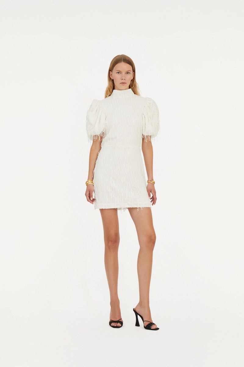 Puff Sleeve Midi Dress Bright White - ROTATE Birger Christensen Puff Sleeve Midi Dress Bright White - ROTATE Birger Christensen