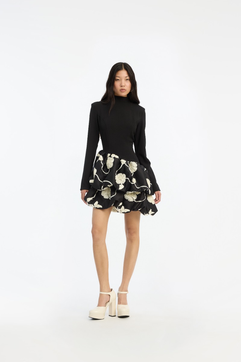 3d Flower Bubble Dress Black - ROTATE Birger Christensen
