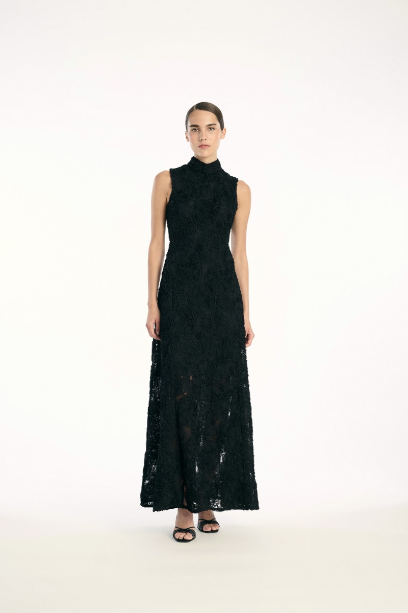 関税込【Rotate】High-neck floral mesh midi dress High-neck floral mesh midi dress in black - Rotate | Mytheresa