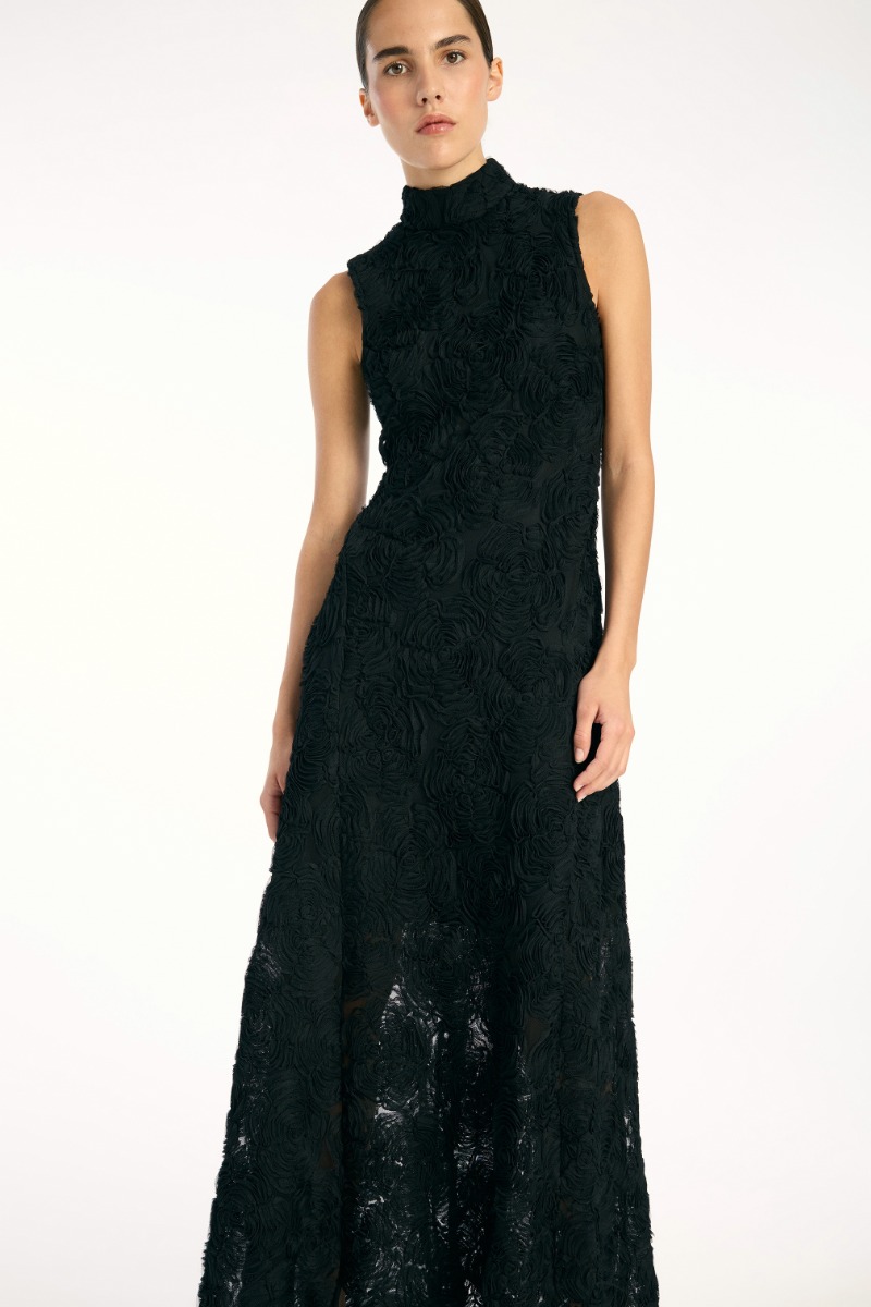 ROTATE ロテート ワンピース Floral embellished 1049617 Flower Mesh Maxi Dress Black - ROTATE Birger Christensen