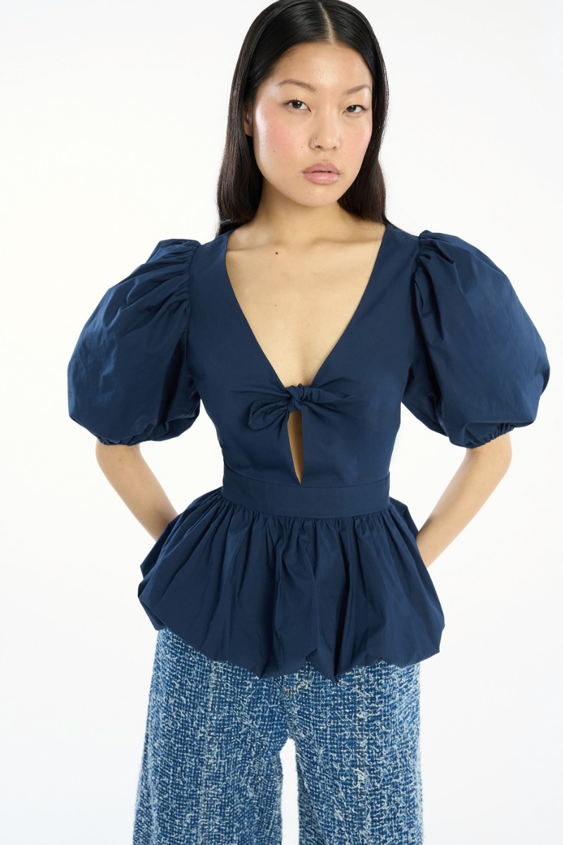Puff Sleeve Bubble Top Dark Blue - ROTATE Birger Christensen