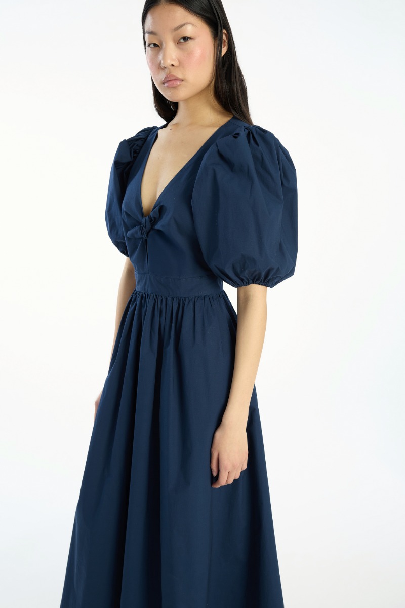 【関税&送料込】Rotate Birger Christensen Navy Blue Boucle M Puff Sleeve Midi Dress Dark Blue - ROTATE Birger Christensen