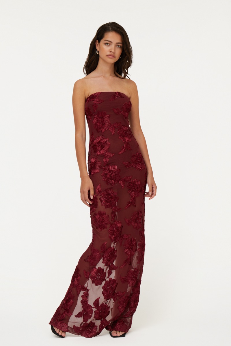 3d Mesh Maxi Dress Bordeaux - ROTATE Birger Christensen
