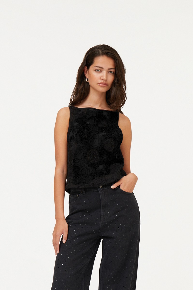 Flower Mesh Boatneck Top Black - ROTATE Birger Christensen