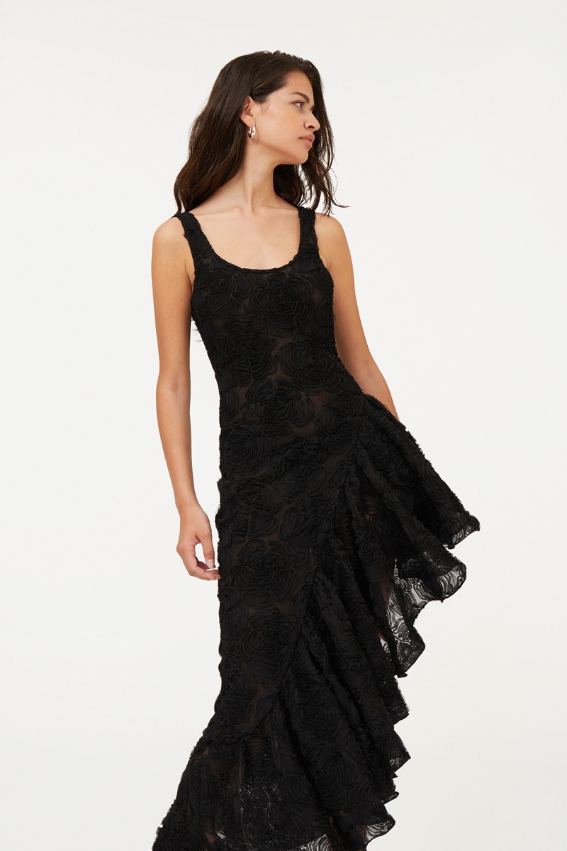 Flower Mesh Ruffle Dress Black - ROTATE Birger Christensen