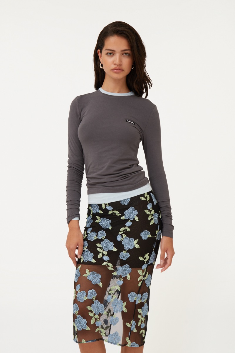 スカート ROTATE SS25 Mesh Pencil Skirt (113641000 1000) Mesh Pencil Skirt Black Print - ROTATE Birger Christensen