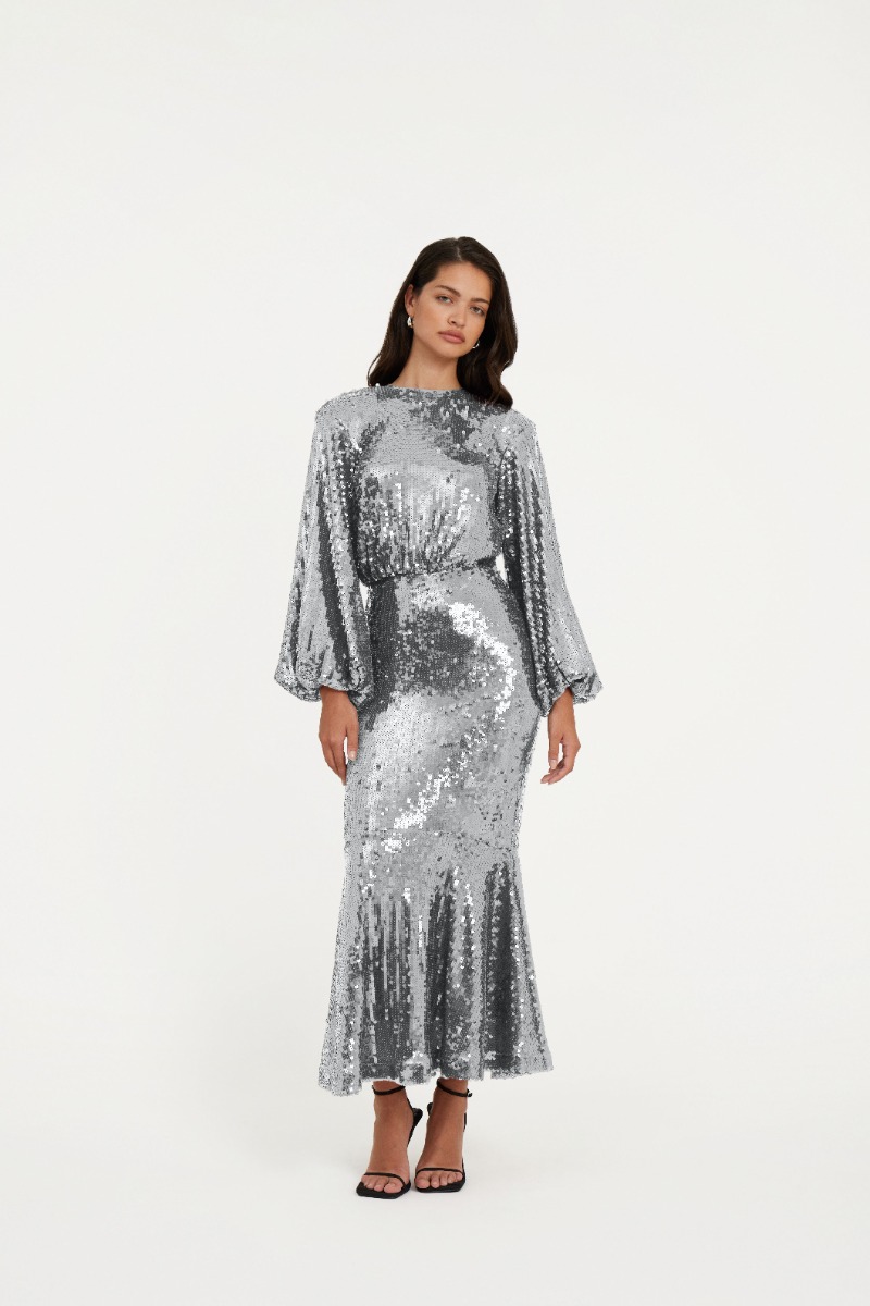 Sequin Midi Dress Silver - ROTATE Birger Christensen