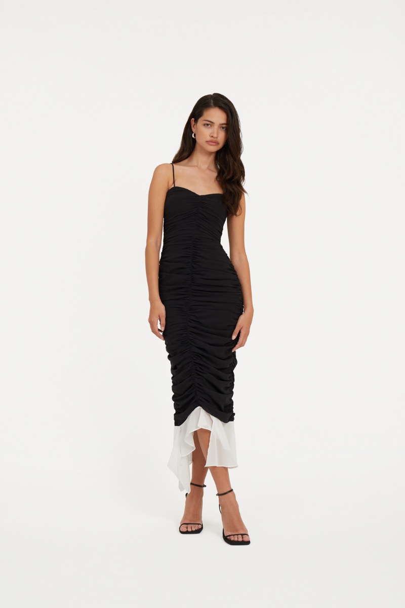 ワンピース ROTATE BIRGER CHRISTENSEN 'Flower mesh ruffle' dress Black Knit Racer Cut Dress Black - ROTATE Birger Christensen