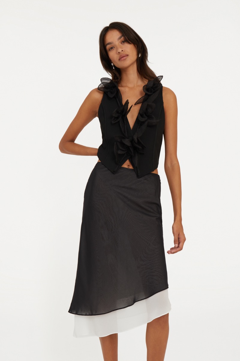 【激安大特価！】 Two Christensen Birger ROTATE - Black Skirt Chiffon Layer スカート