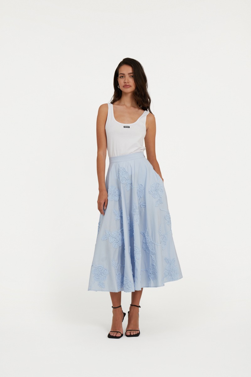 スカート ROTATE BY BIRGERCHRISTENSEN Women Skirts 11147820984006 Gray Flower Maxi Skirt Light Blue - ROTATE Birger Christensen