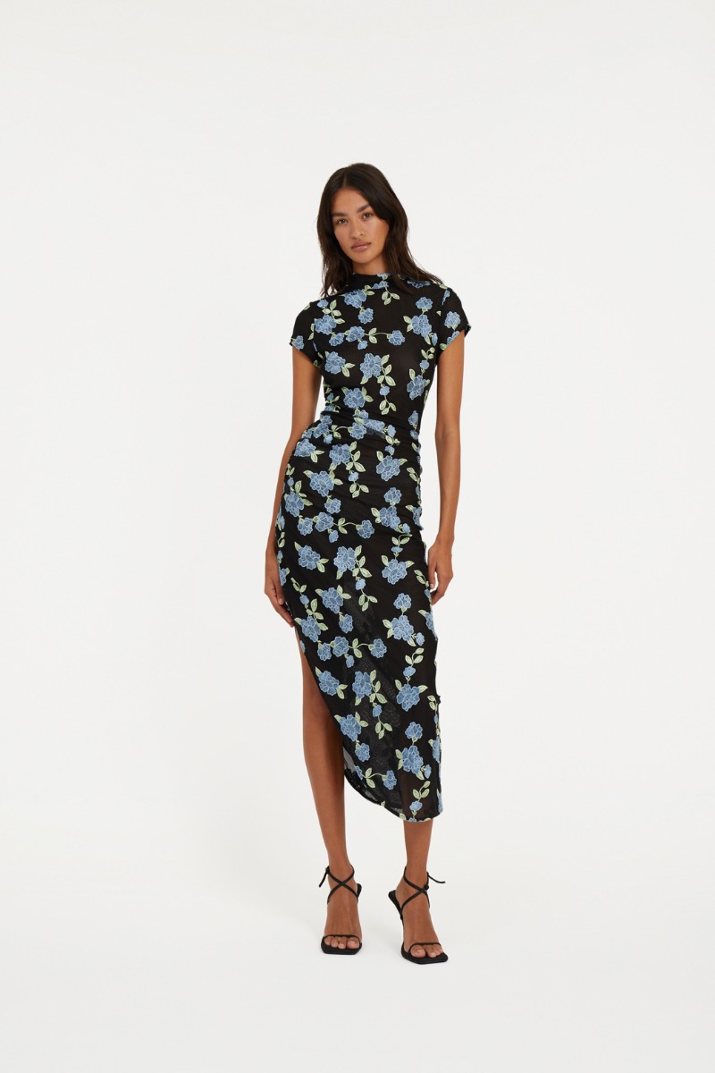 Flower Mesh Ruffle Dress Black - ROTATE Birger Christensen