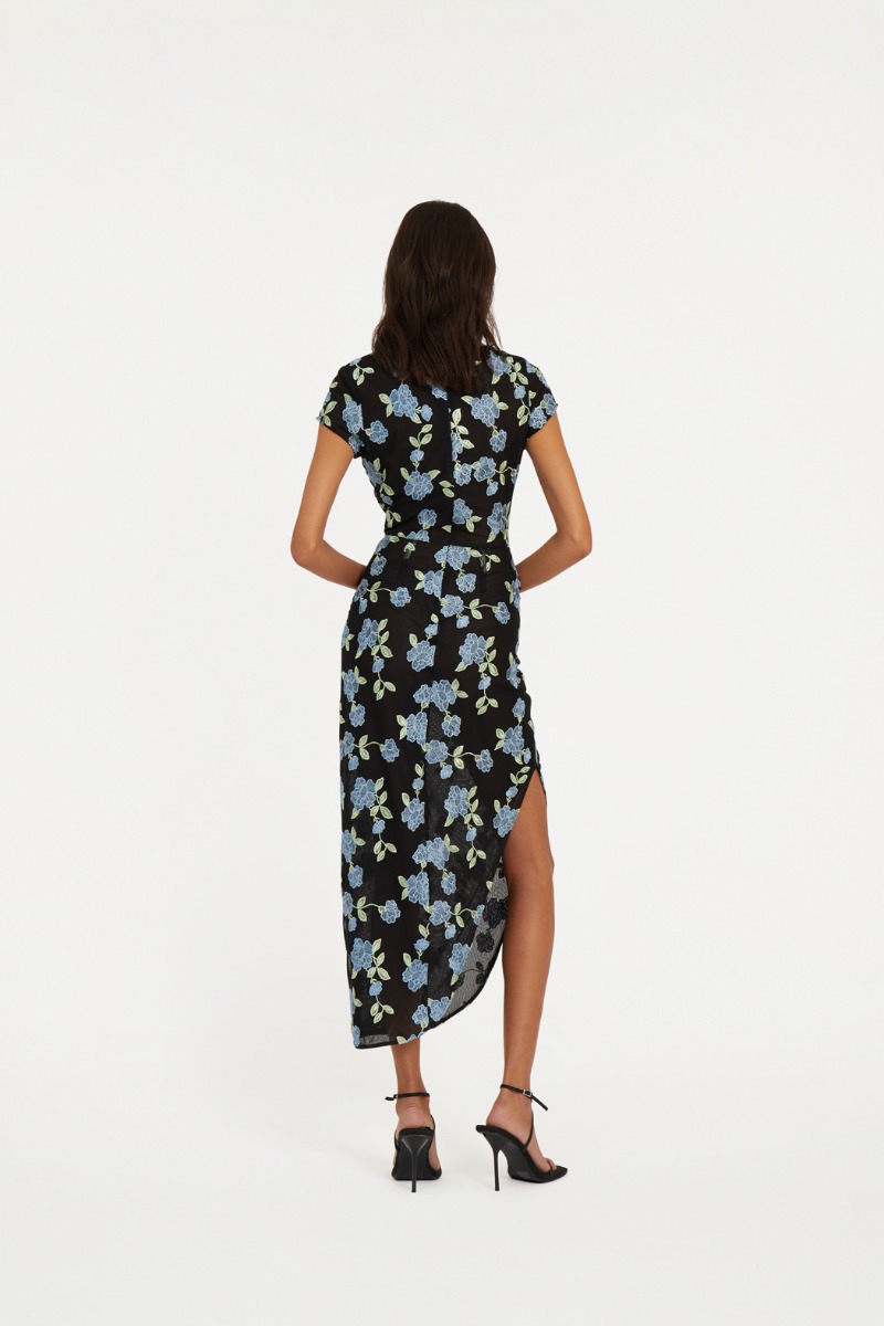 関税込【Rotate】High-neck floral mesh midi dress High-neck floral mesh midi dress in black - Rotate | Mytheresa