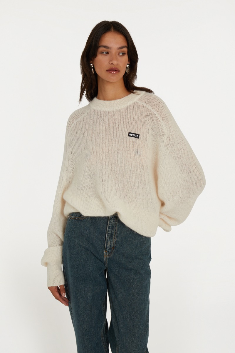 Light Knit Logo Sweater Egret - ROTATE Birger Christensen Light Knit Logo Sweater Egret - ROTATE Birger Christensen