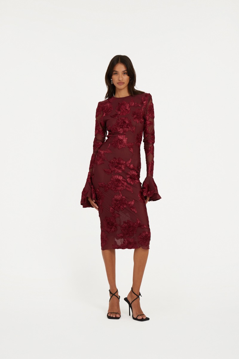 ワンピース ROTATE BIRGER CHRISTENSEN 'Flower mesh ruffle' dress Black 3d Mesh Ruffle Dress Bordeaux - ROTATE Birger Christensen