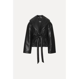 Black belted fitted puffer jacket 2025