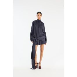 Satin Strap Tie Dress Dark Blue