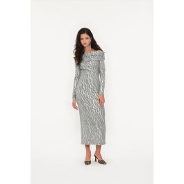 ワンピース ROTATE BIRGER CHRISTENSEN Sequin midi dress Gray Sequin Midi Puff Dress Light Grey - ROTATE Birger Christensen