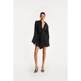 Satin Tie Shirt Dress Black - ROTATE Birger Christensen