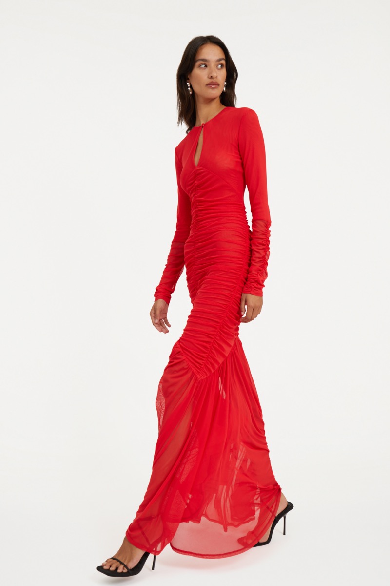 Mesh LS Maxi Dress Red - ROTATE Birger Christensen