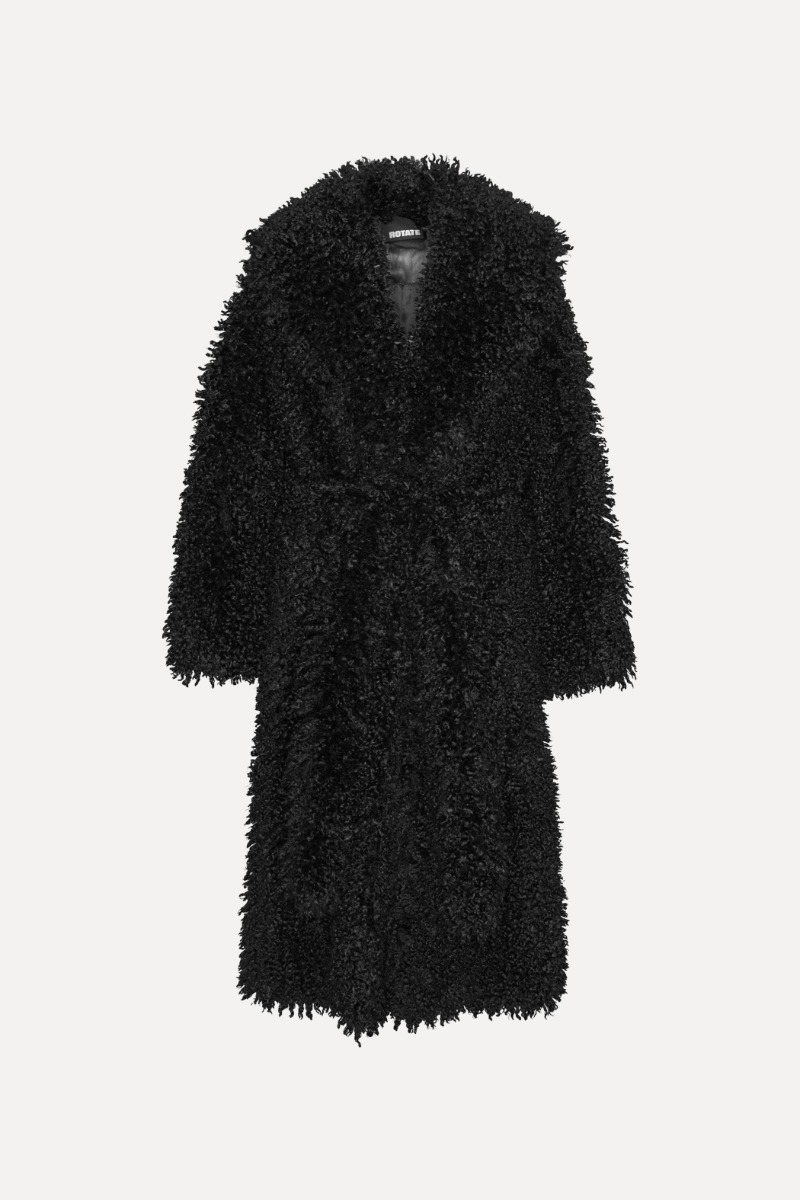 Faux Fur Belted Coat Black