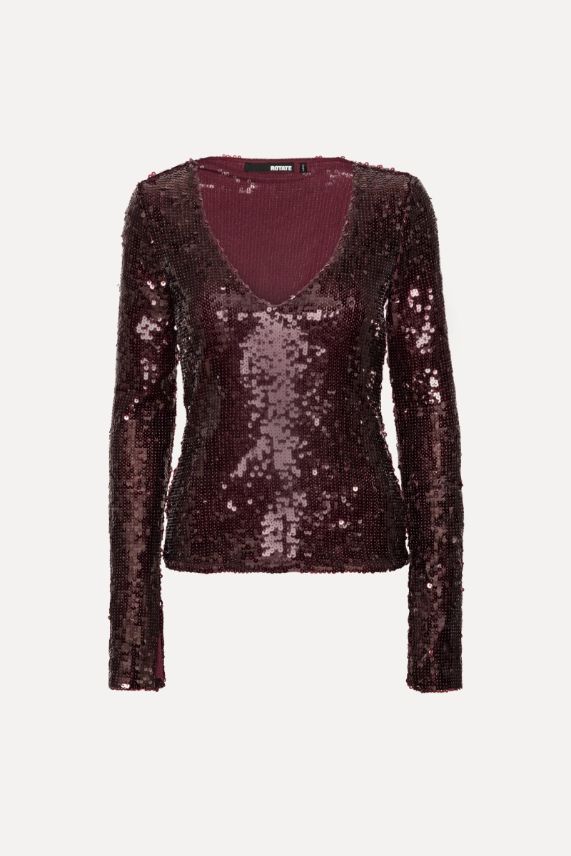 Sequins V-neck Top Burgundy - ROTATE Birger Christensen