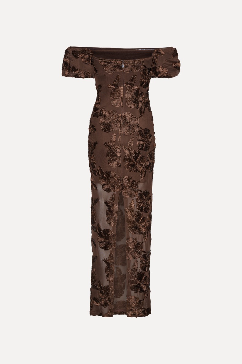 Flower Mesh Maxi Dress Dark Brown - ROTATE Birger Christensen