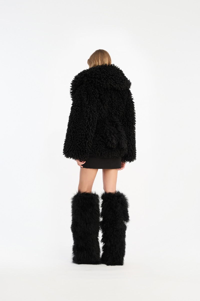 Faux Fur Belted Jacket Black - ROTATE Birger Christensen