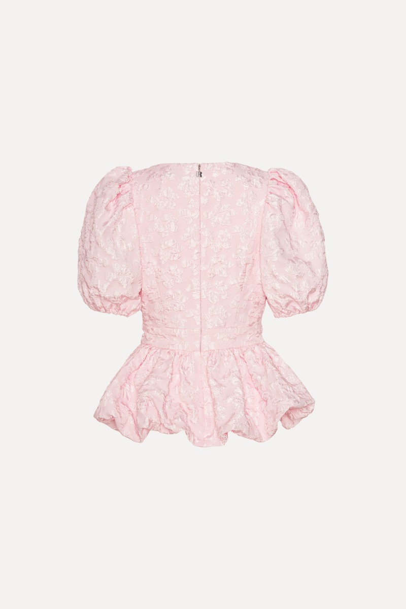Jacquard Puff Sleeve Top Light Pink - ROTATE Birger Christensen