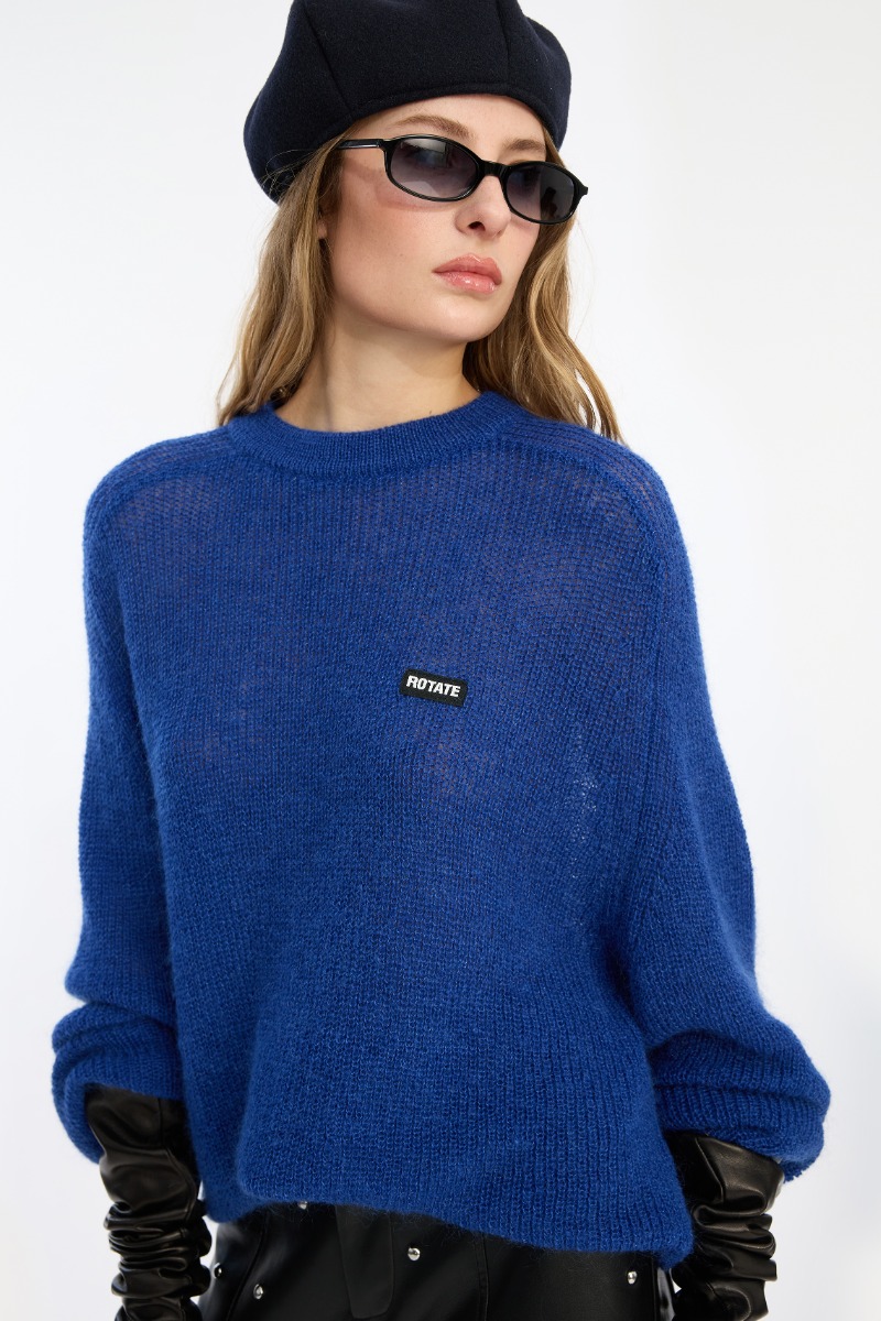 Light Knit Logo Sweater Dark Blue - ROTATE Birger Christensen