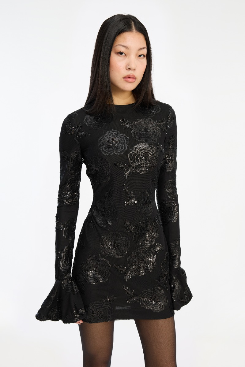 Sequins Ls Mini Dress Black - ROTATE Birger Christensen