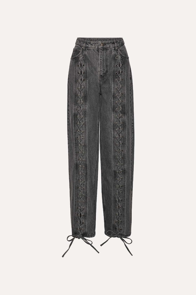 デニム・ジーパン ROTATE Woman Jeans Black 113887 100 Denim Laced Leg Pants Black - ROTATE Birger Christensen