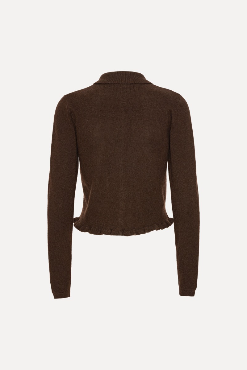 Knitted Polo Cardigan Dark Brown - ROTATE Birger Christensen