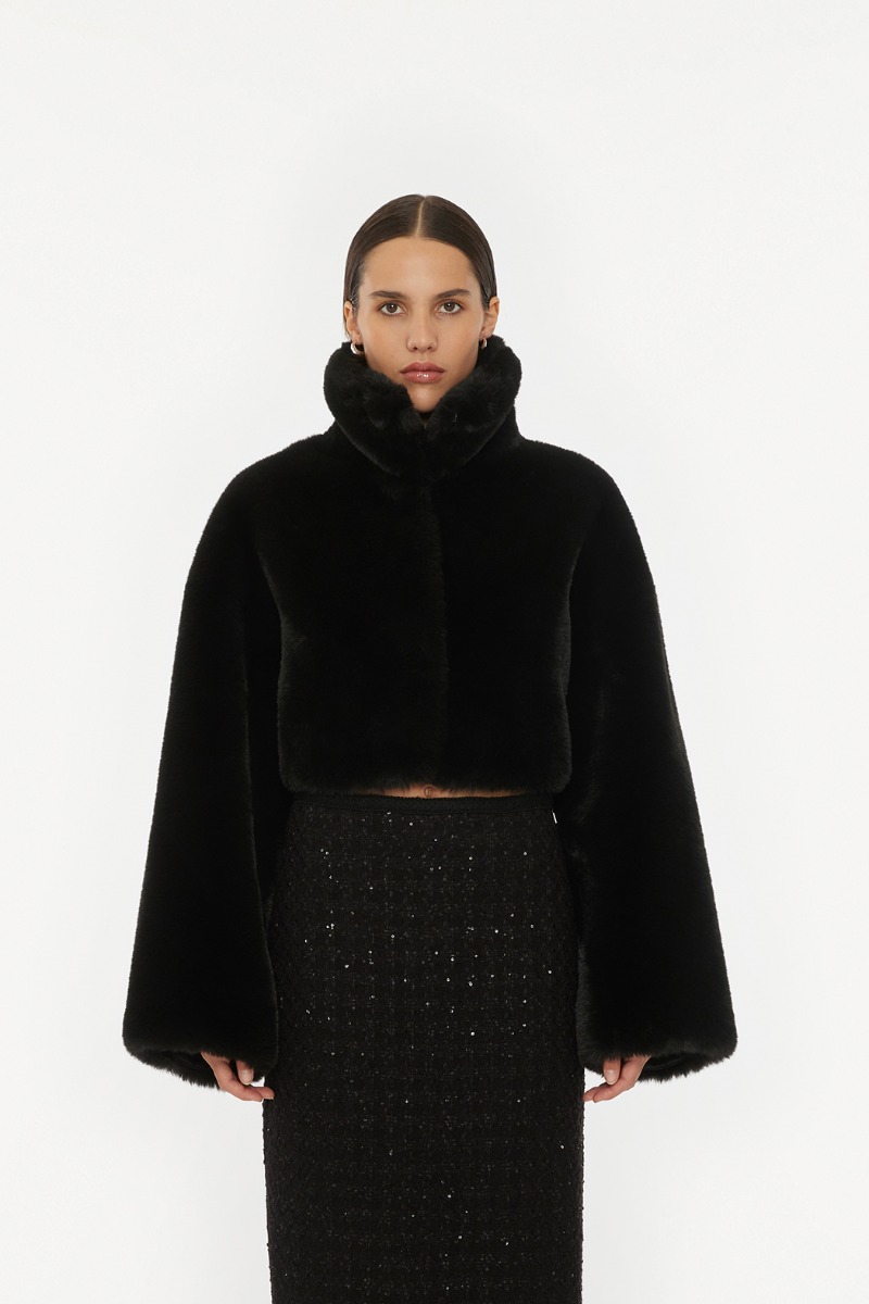 Faux Fur Crop Jacket Black ROTATE Birger Christensen