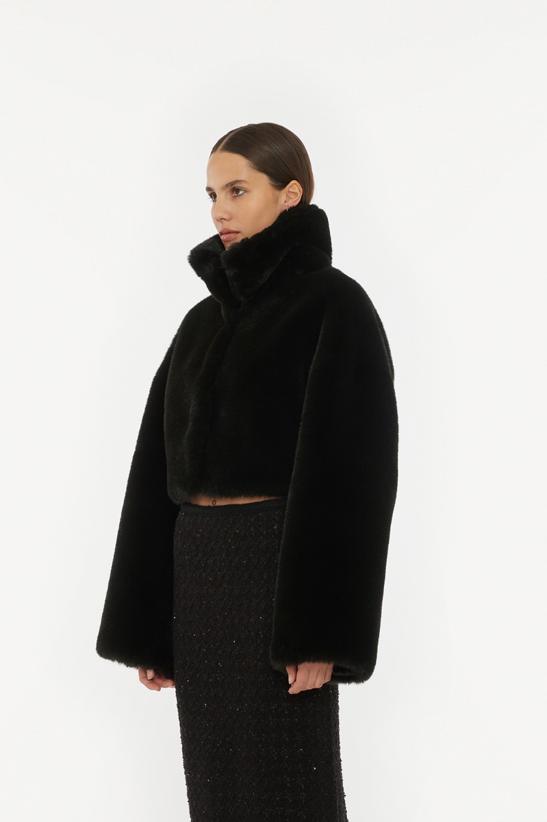 Faux Fur Crop Jacket Black - ROTATE Birger Christensen