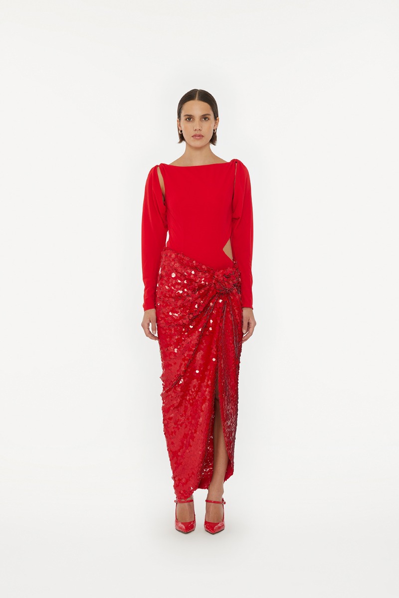 Assymetric Sequin Skirt Red ROTATE Birger Christensen