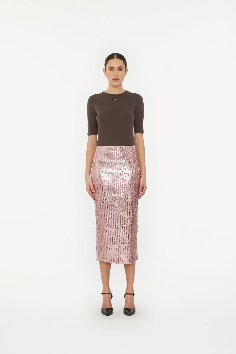 Sequins Pencil Skirt Light Pink ROTATE Birger Christensen
